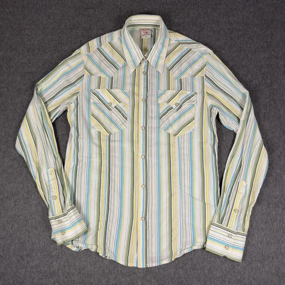 True Religion Shirt Mens XL Multicolor Stripe Long Sleeve Snap Front Western